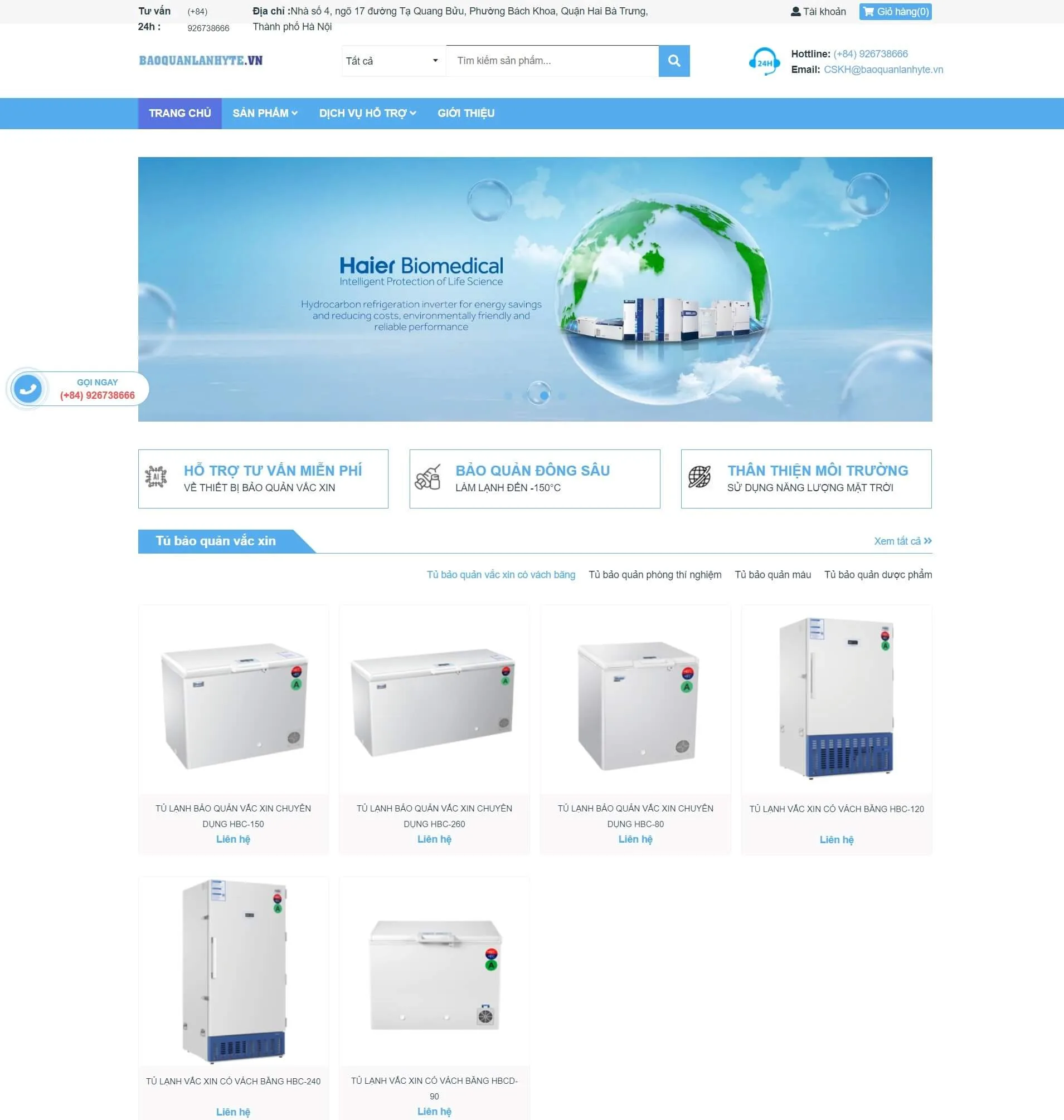 Dự án thiết kế website bán hàng thiết bị y tế - Bảo quản lạnh