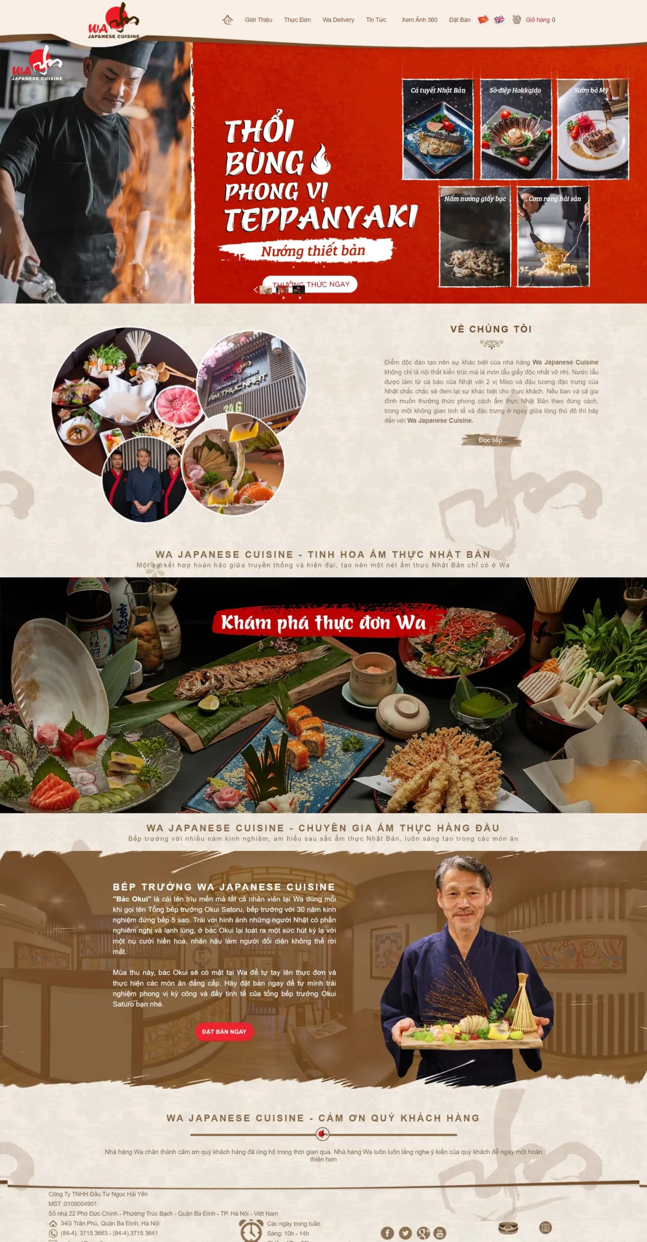 Mẫu website nhà hàng Nhật Bản Wa-cuisine