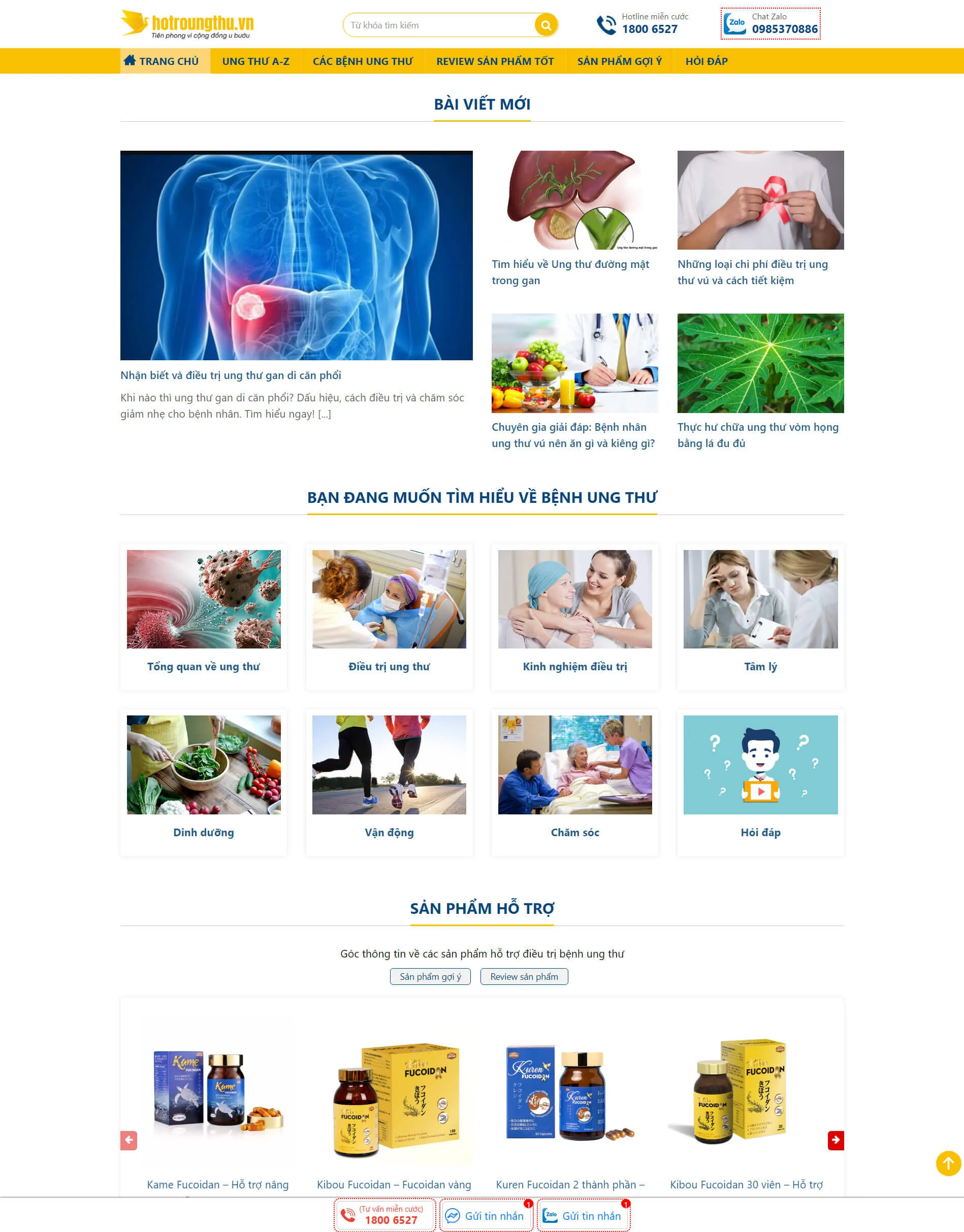 Mẫu website về bệnh ung thư - hotroungthu.vn
