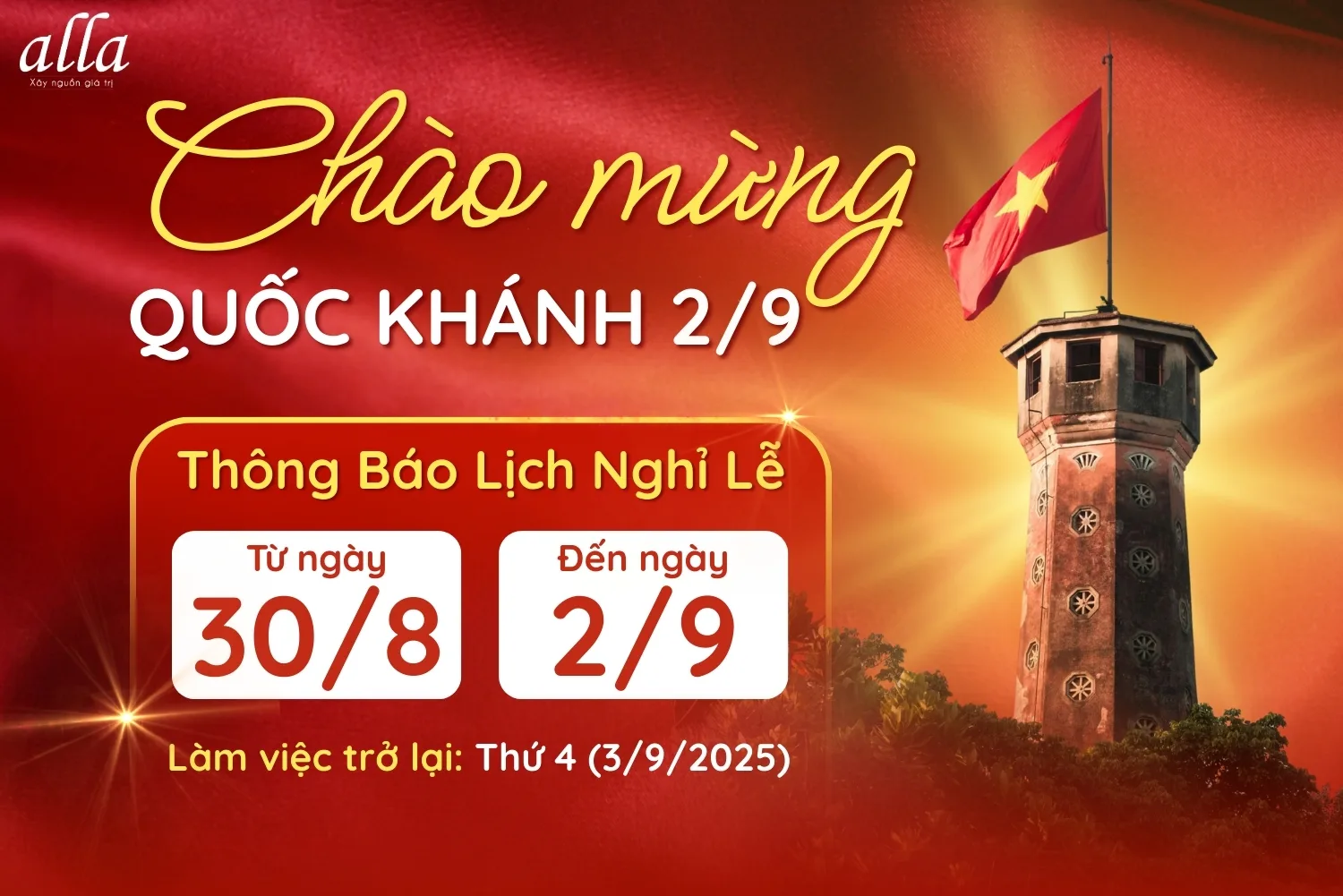 Thông báo lịch nghỉ lễ 2/9 năm 2025